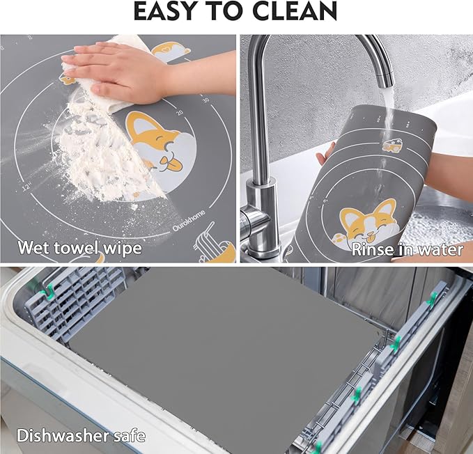 Ourokhome Silicone Baking Mat Sheet and Pastry Dough Cutter, 0.5 Inch Thick 32" X 24" BPA free Silicone Rolling Mat, Non-Stick and Anti-Slip, Dishwasher Safe (Gray) - Image 5