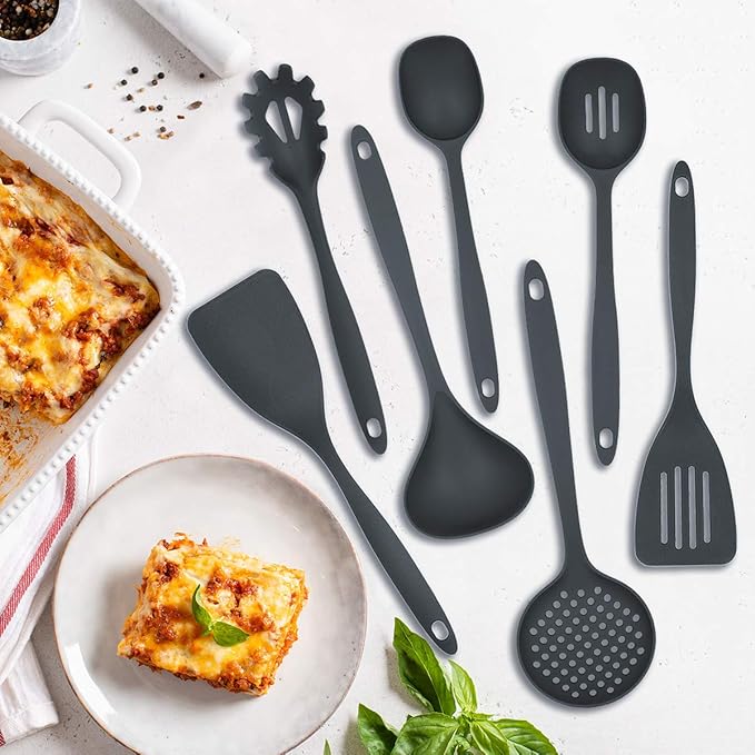 Glad Cooking Kitchen Utensils Set – 7 Pieces, Nylon Tools for Nonstick Cookware, Gray - Image 2
