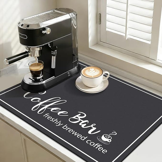 Findosom Dish Drying Mat, 18" x 24" Super Absorbent & Hide Stain Coffee Mat, Cuttable Drying Mat for Kitchen Counter, Coffee Bar Accessories, Under Dish Rack, Coffee Maker, Espresso Machine, Black by Findosom