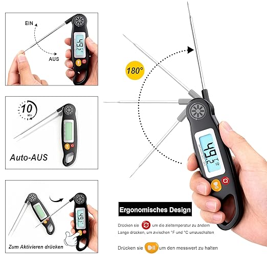 Antonki Meat Thermometer Digital - Instant Read Food Thermometer with Backlight for Cooking Grilling Baking Kitchen Candy BBQ Oil Liquid, Backlit Display, Battery Included - Image 4