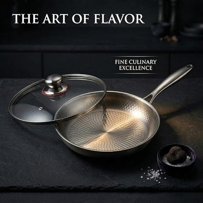 Titanium Hammered Pan Pro with Lid, PFAS/PFOA/PTFE-Free Non stick Titanium Frying Pan, Dishwasher & Oven Safe, Scratch Resistant, Even Heating Titanium skillet, Compatible With All Cooktops (10 inch)