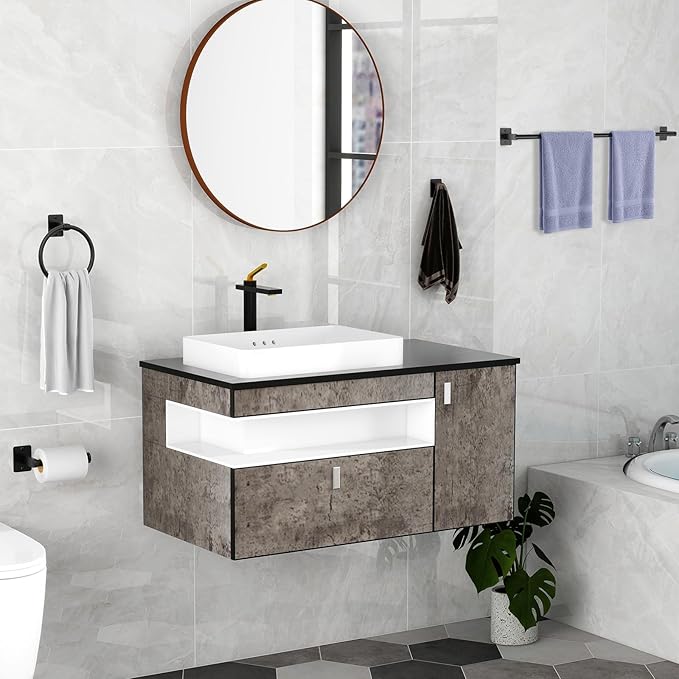 KLJKPA 4 Pieces Bathroom Hardware Set, 32 inch Towel Bar, Matte Black Bathroom Accessories Set, Towel Racks for Bathroom, Robe Towel Hooks, Toilet Paper Holder Wall Mounted - Image 6