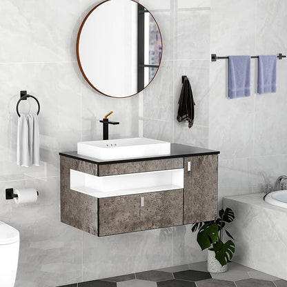 KLJKPA 4 Pieces Bathroom Hardware Set, 32 inch Towel Bar, Matte Black Bathroom Accessories Set, Towel Racks for Bathroom, Robe Towel Hooks, Toilet Paper Holder Wall Mounted - Image 6