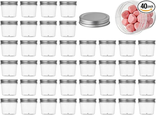novelinks 4 oz Small Plastic Jars with Lids, 40 Pack Mini Plastic Mason Jars with Lids 4oz, Craft Storage Containers & Canning Jars & Small Spice Jars for Kitchen Organization (40 Pack,Silver) by novelinks