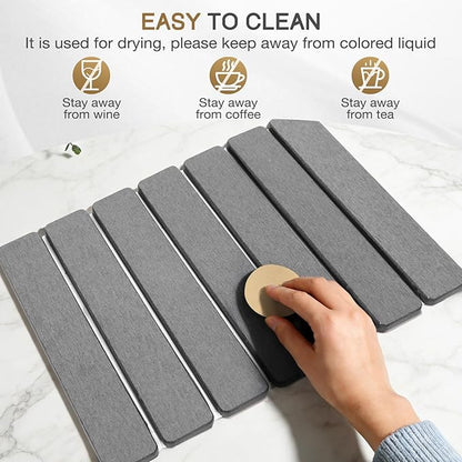 Stone Drying Mat, HQAUT Quick Dry Dish Drying Mat for Counter, Foldable Diatomaceous Earth Mat with Sanding Tool and Anti-Slip Pad, Fast Drying Stone Pad for Dishes and Glassware