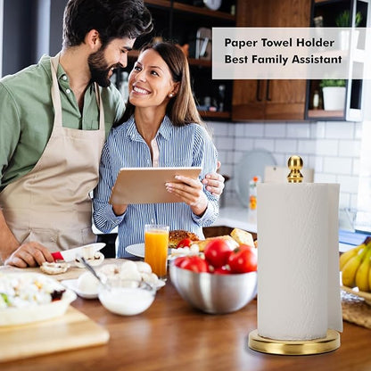Gold Paper Towel Holder Countertop, Standing Paper Towel Roll Holder for Kitchen Bathroom, with Weighted Base for One-Handed Operation (Gold) - Image 5