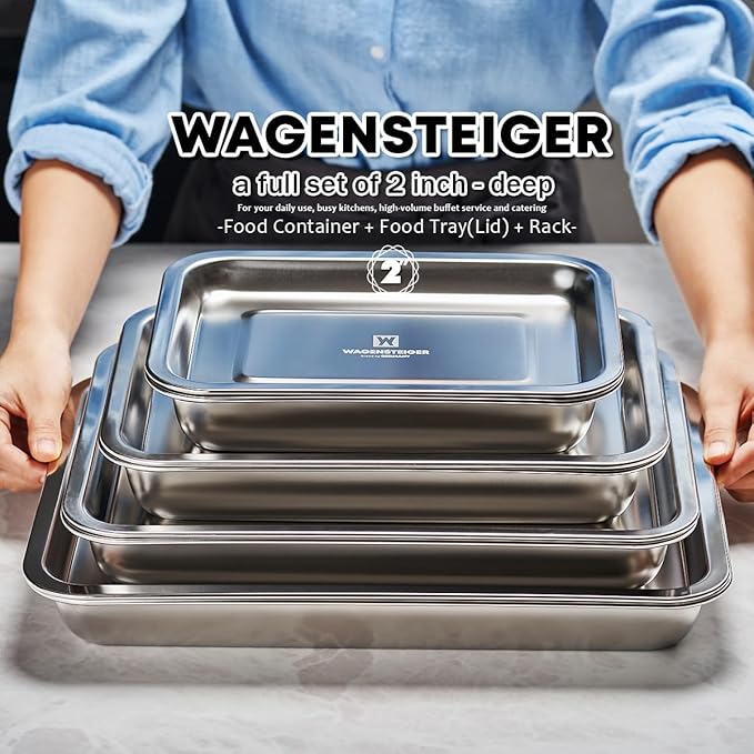 Stainless Steel Food Prep Container with Rack & Lid (Tray), 4.54Quarts, Catering Pans, Restaurant Pans, Buffet Party pan, Roasting Pan with Rack, Bakeware Roaster, Casserole (1307 / No7)