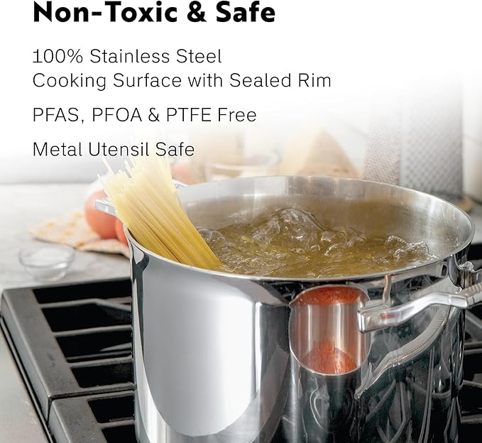 8 Quart Stainless Steel Stock Pot - Fully Clad Tri Ply Large Dutch Oven with Lid - Large Pot for Cooking, Pasta, Soups - Coating-Free, PFAS-Free Non Toxic Cookware - Induction Compatible