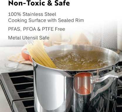 8 Quart Stainless Steel Stock Pot - Fully Clad Tri Ply Large Dutch Oven with Lid - Large Pot for Cooking, Pasta, Soups - Coating-Free, PFAS-Free Non Toxic Cookware - Induction Compatible