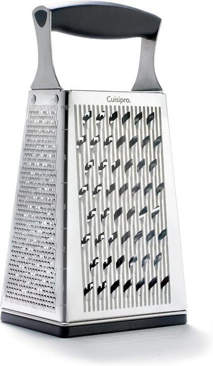 Cuisipro Stainless Steel Cheese Grater with Handle, 4 Sided Box Grater for Kitchen, Ginger Grater Dishwasher Safe, Fruit and Vegetables Slicer, Cheese Shredder for Potato, Chocolate, Parmesan, Ginger by Cuisipro