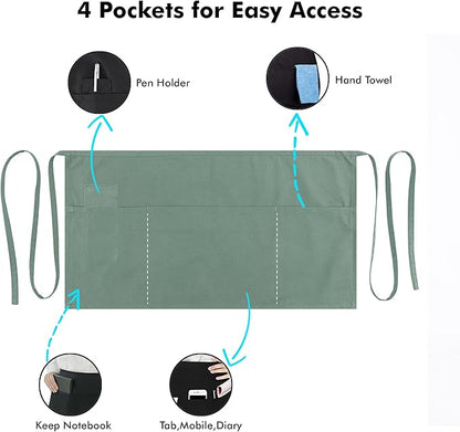 Dreamology Waist Apron with Pockets,Aprons for Waitress and Waiter,Server Apron Women, Aprons with 3 Pockets,Waist Apron,Apron for servers,Water Resistant Aprons for Cooking,Gardening etc (3 Pack)