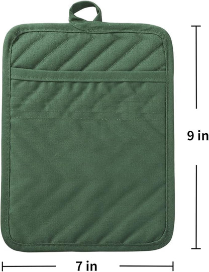 Anyi Pot Holders and Oven Mitts 7" X 9" Heat Resistant Cotton Pocket Pot Holder Set Feature of Non Slip Kitchen Hot Pad Oven Mitts, 3-Pack (Hunter Green) - Image 7
