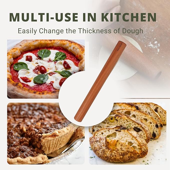 Muso Wood Sapele Wooden Dowel Rolling Pin for Baking,Tapered Roller for Fondant, Pie Crust, Cookie, Pastry (Dowel 17.5inch) - Image 4