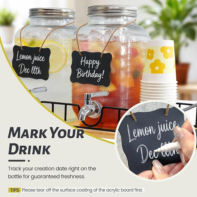 Hassky Extra Wider Glass Drink Dispensers For Parties 1 Gallon*2 Packs Set, Beverage Dispenser With Stand Glass Water Dispenser With Spigot Stainless Steel & Filter -for Lemonade, All Juice
