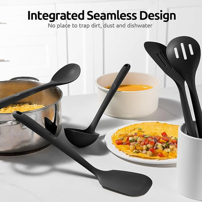 Silicone Kitchen Cooking Utensil Set: U-Taste High Heat Resistant 13.6in Long Kitchen Gadgets, BPA Free Non Stick Rubber Cook Accessories For Stir Frying, Serving, Basting, Mixing (5 Pieces, Black) - Image 9