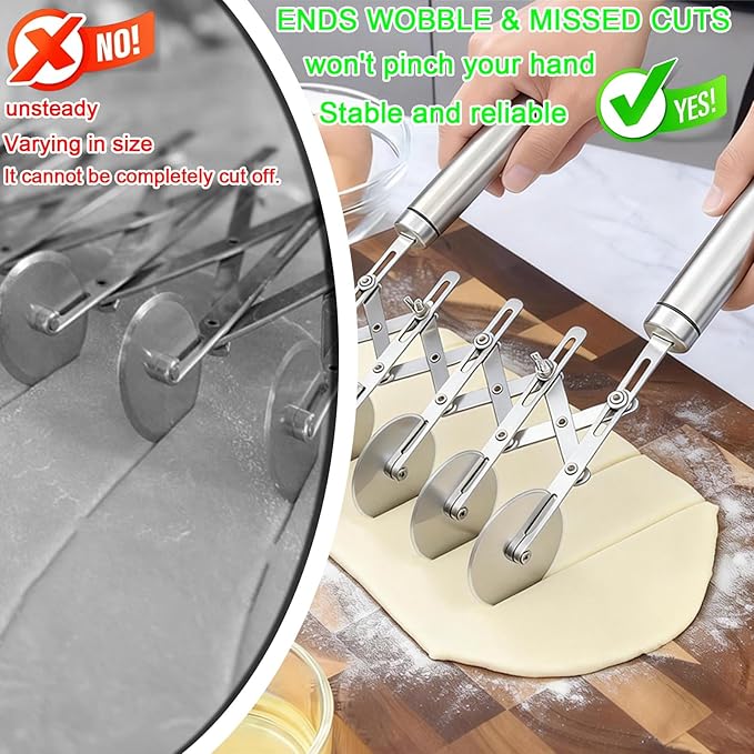 5-Wheel Pastry Cutter & Dough Divider - Adjustable Heavy Duty Stainless Steel Tool for Cinnamon Rolls, Brownies, Lattice, Pasta, Pizza | Achieve Perfect, Even Cuts Every Time - Image 4