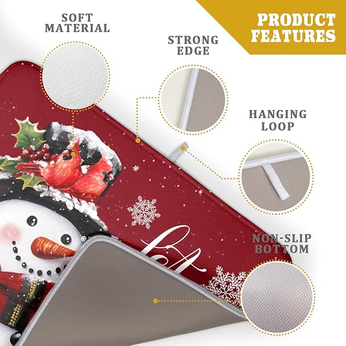 Christmas Dish Drying Mat for Kitchen Counter Snowman Let It Snow Microfiber Absorbent Dish Draining Reusable Washable Foldable Extra Large 18"x24" - Image 4