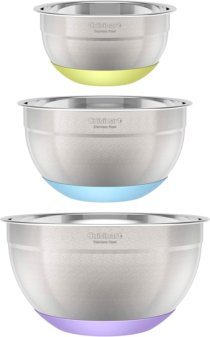 3-Piece Stainless Steel Mixing Bowls with Nonslip Base, 1.5qt, 3qt & 5qt by Cuisinart