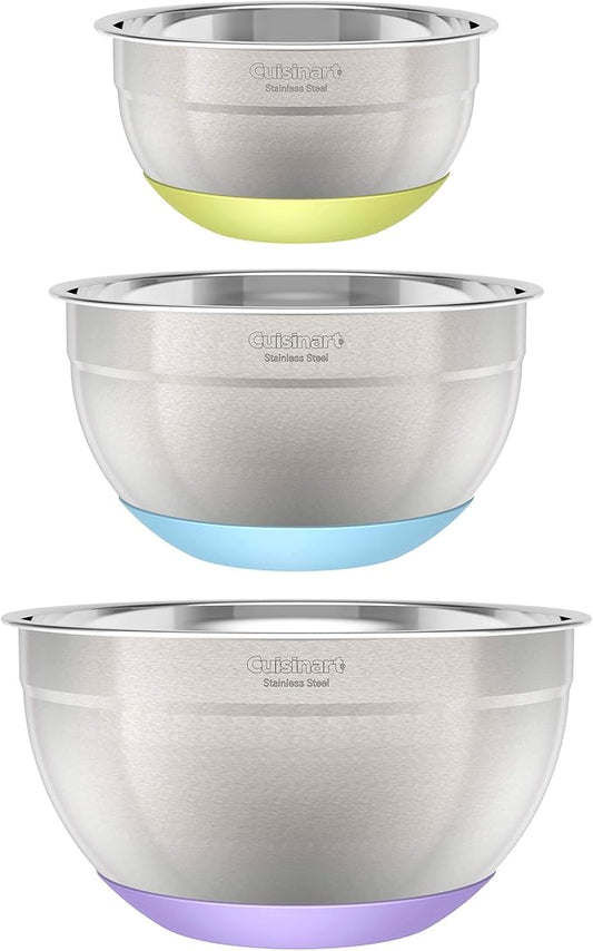 3-Piece Stainless Steel Mixing Bowls with Nonslip Base, 1.5qt, 3qt & 5qt by Cuisinart