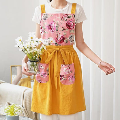 Pinknoke Vintage Pinafore Apron Dress for Women with Pockets Cute Floral Chef Aprons for Kitchen Cooking Baking Gardening - Image 3
