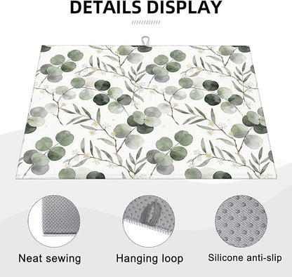 Sage Green Dish Drying Mat, for Spring Kitchen Counter Microfiber Absorbent, Sage Leaves Dish Draining Mat Extra Large 18"x24" - Image 3