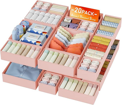 DIMJ Drawer Organizer Clothes 20 Pack - Foldable Baby Organizers and Storage & Dresser Organizer for Bedroom, Closet - Nursery Organization Dresser Dividers for underwear, Sock,Bra, Belt, Tie, Pink by DiMJ
