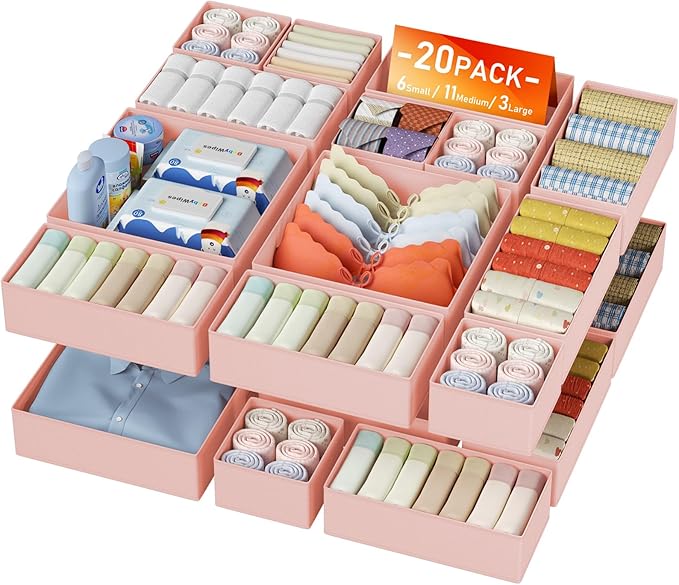 DIMJ Drawer Organizer Clothes Storage - 20 Pack Baby Dresser Organizer for Nursery, Foldable Closet Drawer Organizer Bins for Bedroom Organization, Fabric Storage Dividers for Socks, Underwears, Bras by DiMJ