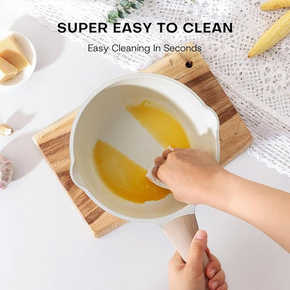 Kordisen Sauce Pan Set with Lid, 1.5Qt & 2.5 Qt Nonstick Cooking Pots with Pour Spout, Easy to Clean, Small Kitchen Induction Saucepan with Ceramic Coating, PFOA/PFOS Free (Cream) - Image 5