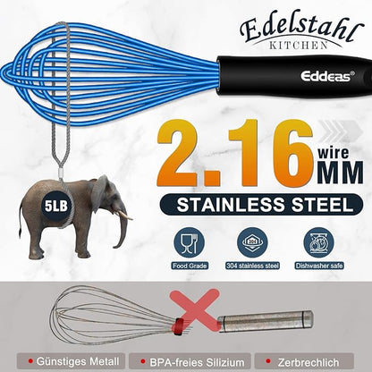Eddeas Silicone Whisk, Non Scratch Whisk for Cooking, 5+7+9+11in Balloon Whisks, Suitable for Mixing, Blending. 11in Flat Whisks great for Ceramic Coated pans and Wider shallower pots. (Blue) - Image 4