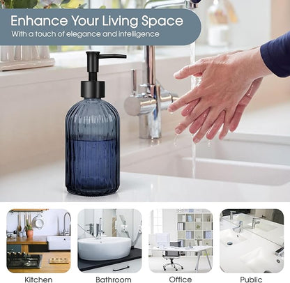 Topsky Stripe Glass Soap Dispenser with Black Plastic Pump, 400ml Liquid Hand Soap Dispenser, Rustproof Pump for Kitchen & Bathroom, Great for Lotions, Essential Oil, Liquid Soaps- (Grayish Blue) - Image 5