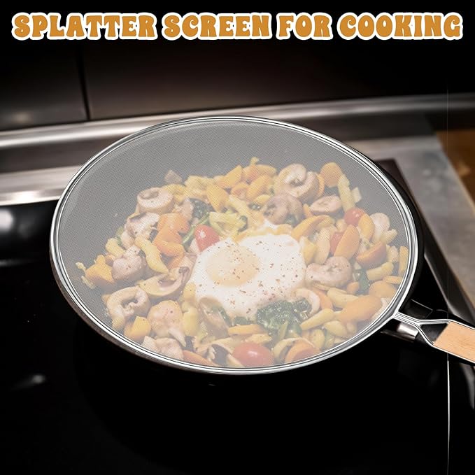 1PCS Splatter Screen for Frying Pan, 8Inch Stainless Steel Splatter Guard for Frying Pan Cooking Pots Food Strainer and Universal Cookware for Cooking, Kitchen Splash Guard No Oil Mess, No Burns - Image 5