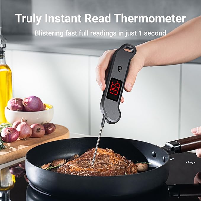 Professional Digital Meat Thermometer, 1 Sec Instant Read, ±0.5℉ Accuracy NIST&NSF Certified Food Thermometer, Auto-Rotate Bright LED Screen, Highly Waterproof Cooking Thermometer for Grill BBQ, Black - Image 4