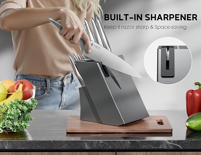 ASETY Knife Set - Ultra Sharp Knives Set for Kitchen with block, 15 PCS Stainless Steel Knife Set with Built-in Sharpener, Ergonomic Non-Slip Handle, Elegant Box for Men Women, Mothers Day - Image 4