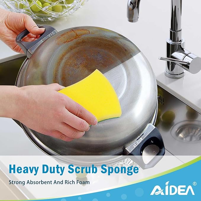 AIDEA Sponges Kitchen, 24 Pack Heavy Duty Dish Sponge, Cleaning Dish Scrubber Sponge for Home and Kitchen, Stink-Free Cleaning Supplies for Pots, Pans - Image 6