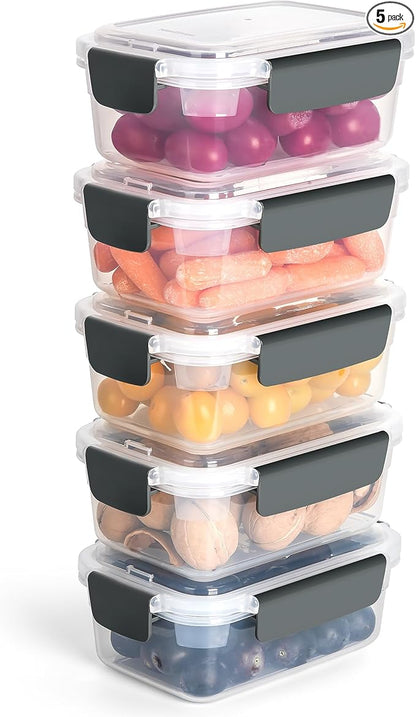 YORY 3 cup Plastic Food Storage Containers with Lids Nestable Freezer Dishwasher Safe Rectangle Container Set,5-Pack by YORY