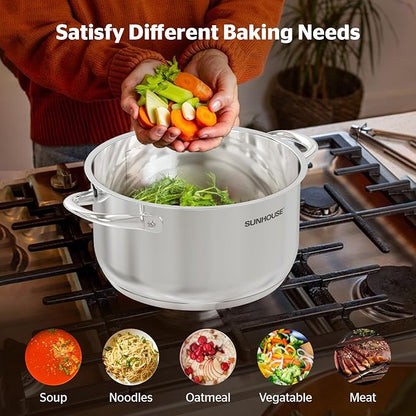 SUNHOUSE Stainless Steel Stock Pot - 11 Quart Heavy-Duty Induction Cooking Pot with Visible Lid for Pasta, Soup, Spaghetti - Nonstick Thick-Bottom Deep Stockpot for Canning, Boiling, and Simmering - Image 5
