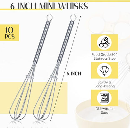 Baderke 10 Pcs Mini Whisk Bulk Small Whisks for Cooking 304 Stainless Steel Tiny Whisk for Baking, Whipping, Beating Eggs, Mixing Sauces, Blending Ingredients (6 Inch) - Image 3