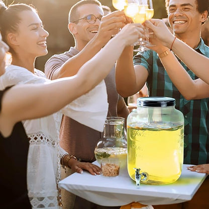 2 Gallon Drink Dispensers for Parties - Sun Tea Glass Jar for Outside 100% Leakproof Beverage Dispenser, 2 Press-Spigots(Easy for kids) Fruit Infuser, Chalkboard Mason Jar Drink Dispensers with Lids