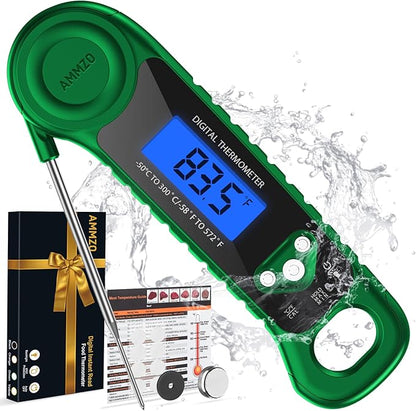 AMMZO Digital Meat Thermometer for Grilling, Candy Thermometer Instant Read Food Thermometer Waterproof with Backlight for Cooking, Deep Fry, BBQ, Grill, Smoker and Roast (Green) by AMMZO