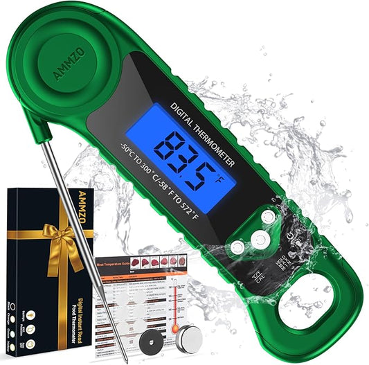AMMZO Digital Meat Thermometer for Grilling, Candy Thermometer Instant Read Food Thermometer Waterproof with Backlight for Cooking, Deep Fry, BBQ, Grill, Smoker and Roast (Green) by AMMZO