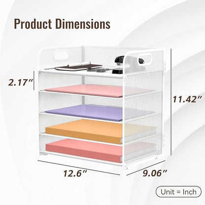 Supeasy 5 Trays Paper Organizer Letter Tray with Handle-Mesh Desk File Holders, Paper Sorter Desk Organizer for Office, Home, Classroom or School, White - Image 5