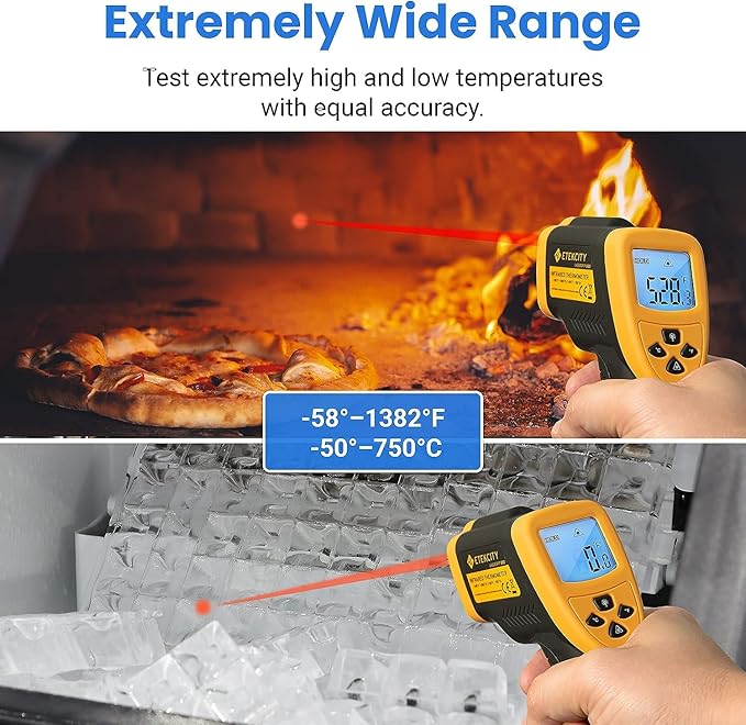 Etekcity Infrared Thermometer Temperature Gun 800, -58℉ to 1382℉ with 16:1 DTS Ratio, Digital Laser Temp IR Tool for Cooking, Pizza Oven, Griddle, Fridge, Engine, Pool, Non Contact, Yellow - Image 4