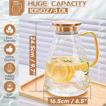Yirilan Glass Pitcher, 3 Liter Water Carafe With Lid, Iced Tea Pitcher for Fridge - Image 2