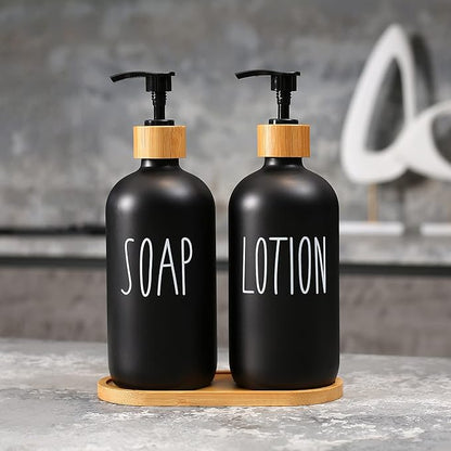 MOMEEMO Black Soap Dispenser Bathroom Set, Hand Soap and Lotion Set Suitable for Bathroom Decor. (Black) - Image 2