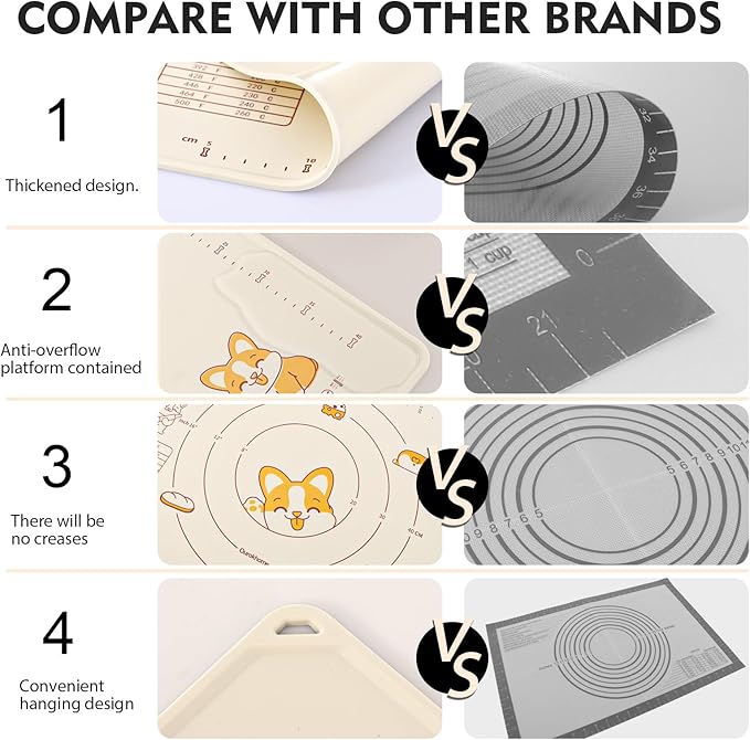 Ourokhome Silicone Baking Mat Sheet and Pastry Dough Cutter, 0.5 Inch Thick 28" X 20" BPA free Silicone Rolling Mat, Non-Stick and Anti-Slip, Dishwasher Safe (Beige) - Image 5