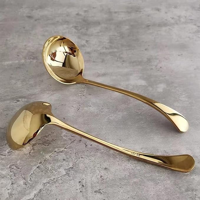 Small Ladle, Gravy Ladle, Premium 18/10 Stainless Steel Soup Sauce Ladles, 7.9 Inch Gold, 2 Pack