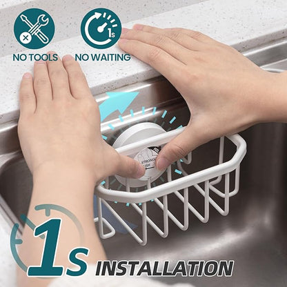 TAILI Sink Caddy with Strong Suction Cup, Sponge Holder for Kitchen Sink Organizer, Removable Sponge Caddy Inside Sink, Rustproof Aluminum Holder for Sponges, Brushes - White - Image 2