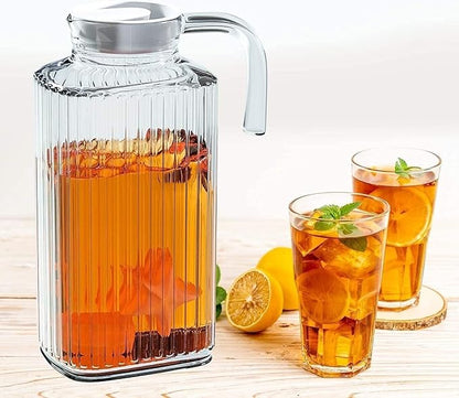 Fridge Pitcher Set of 2– 60 OZ. Glass Water Pitcher with Lid By Home Essentials & Beyond Practical and Easy to use. Great for Lemonade, Iced Tea, Milk, Cocktails and more Beverages.