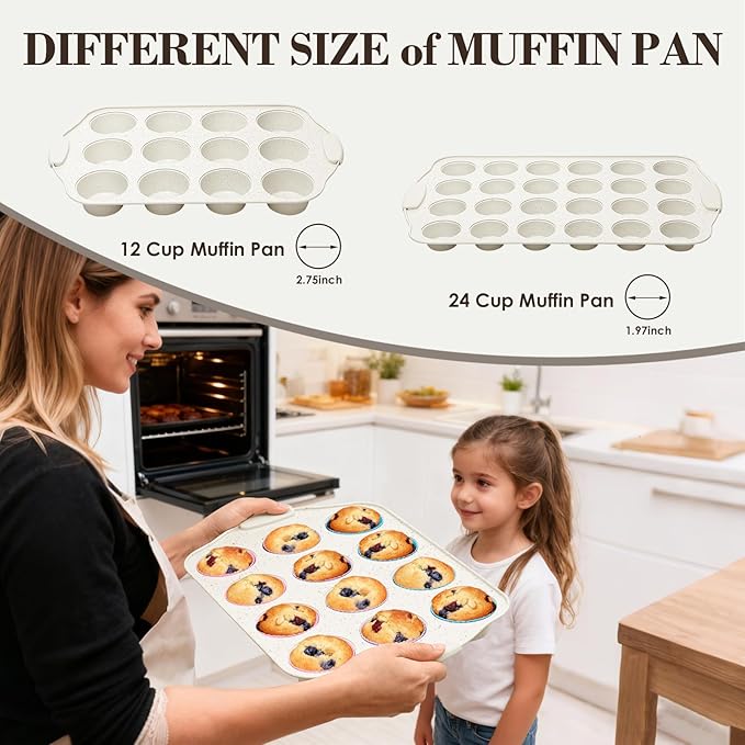 Baking Pans Set Nonstick, Stackable Bakeware Sets with Silicone Handles, AIVIKI 22 Pieces Oven Pan for Cooking Including Baking Cookie Sheet with Rack, Roast Pan, Cake Pan, Loaf Pan, Muffin Pan, Cream - Image 5