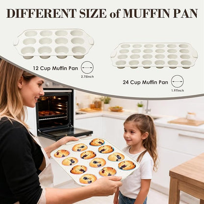 Baking Pans Set Nonstick, Stackable Bakeware Sets with Silicone Handles, AIVIKI 22 Pieces Oven Pan for Cooking Including Baking Cookie Sheet with Rack, Roast Pan, Cake Pan, Loaf Pan, Muffin Pan, Cream - Image 5